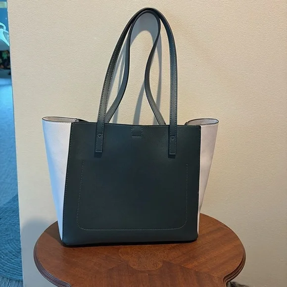 Lovevook color block tote Small tote Saffiano Hunter Green grey cream NWOT - Picture 9 of 17